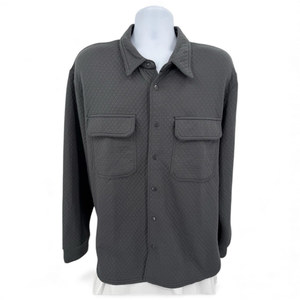 Magaschoni Men's XL Quilted Snap Shirt Shacket Overshirt Gray Long Sleeve Jacket